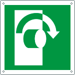 E15123X - Cartello emergenza girare la maniglia a ds solo simbolo EN ISO 7010