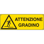 E17148KS - Etichetta adesiva pericolo attenzione gradino EN ISO 7010