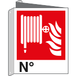 E20160BIX - cartello bifacciale  lancia antincendio N. EN ISO 7010