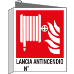 E20165BIX - Cartello bifacciale LANCIA ANTINCENDIO N. EN ISO 7010