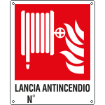 E20165X - Cartello antincendio lancia antincendio n. simbolo+testo EN ISO 7010