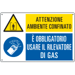 E29443 - Cartello multisimbolo ambiente confinato usare rilevatore gas ISO 7010