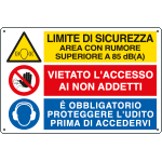 E2952 - Cartello multisimbolo LIMITE DI SICUREZZA area con rumore EN ISO 7010