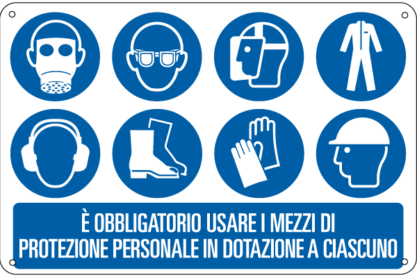 E3123S - Cartello multisimbolo usare i mezzi di protezione