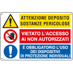 E3526 - Cartello multisimbolo ATTENZIONE DEPOSITO SOSTANZE PERICOLOSE viet....