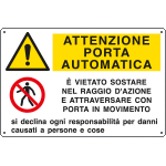 E3543S - Etichetta multisimbolo ATTENZIONE PORTA AUTOMATICA e' vietato sost....