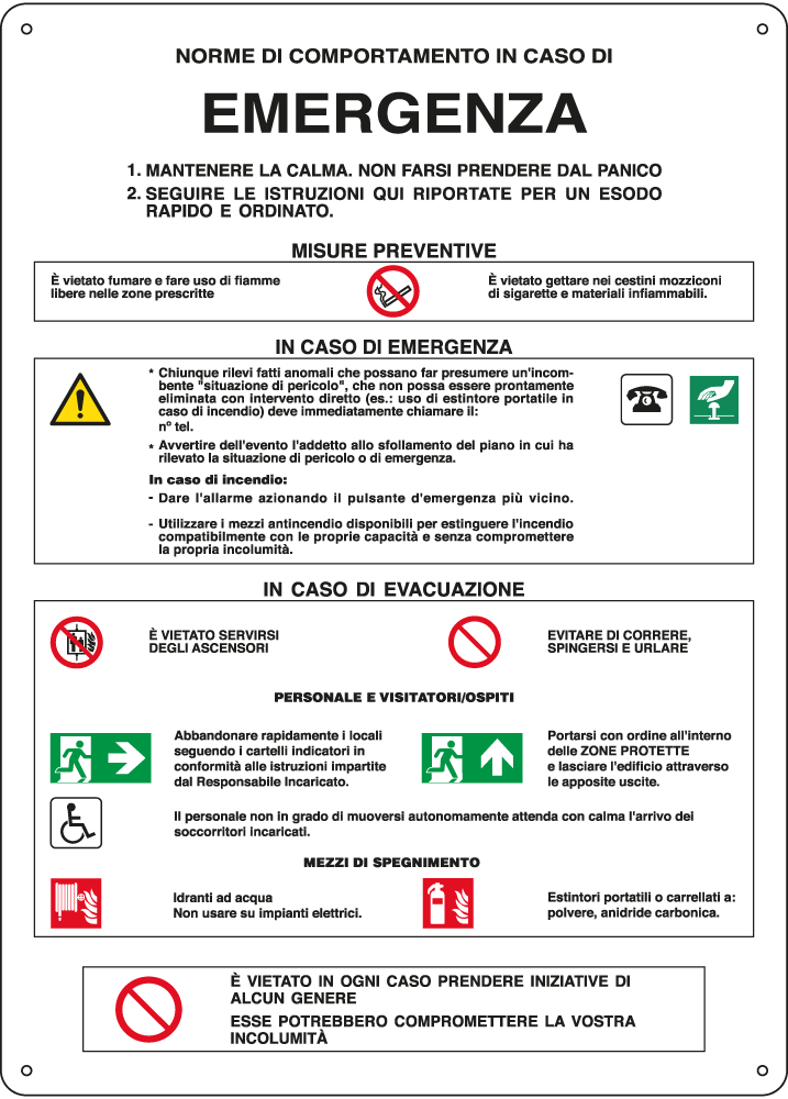 E3784 - Cartello NORME COMPORTAMENTO EMERGENZA EN ISO 7010