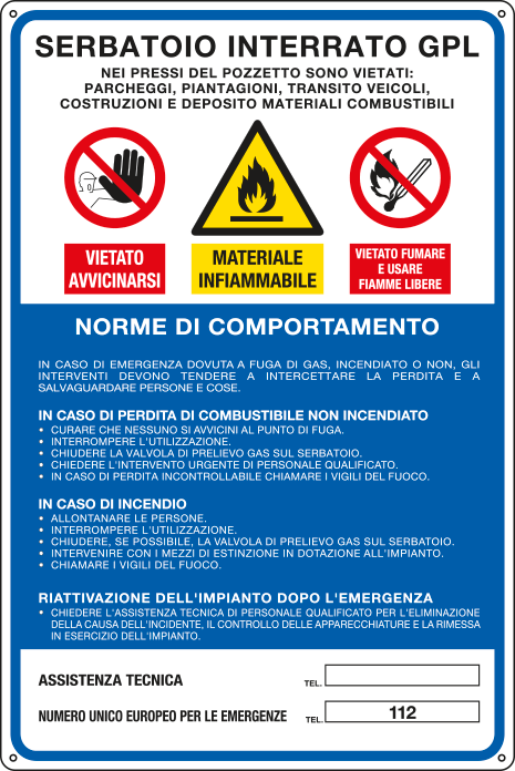 E3811 - Cartello multisimbolo norme comportamento "Serbatoio"