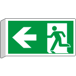 E715101BW - Cartello BIFACCIALE uscita di emergenza freccia a sinistra EN ISO 7010