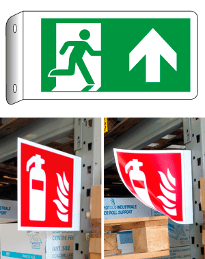 E715103BFLK - Cartello bifacciale flessibile uscita avanti EN ISO 7010