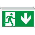 E715104SK - Cartello SOSPESO bifacciale uscita emergenza fr. indietro EN ISO 7010