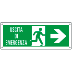 E720102WS - Etichetta uscita di emergenza freccia a destra con scritta EN ISO 7010
