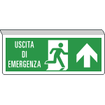 E720103SK - Cartello SOSPESO bifacciale uscita emergenza freccia avanti ISO 7010