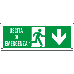 E720104X - Cartello uscita di emergenza freccia indietro Uscita Em.EN ISO 7010