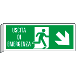 E720108BW - Cartello BIFACCIALE uscita emergenza freccia ds in basso ISO 7010
