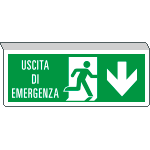 E720304SX - Cartello uscita emergenza freccia indietro e scritta SOSPESA EN ISO