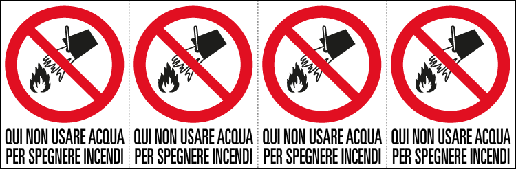 E9502B - Foglio n. 4 etichette adesive qui non usar.acqua EN ISO 7010