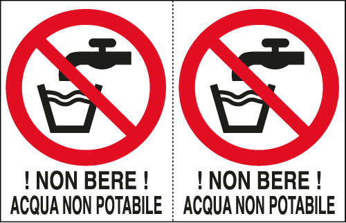 E9512A - Foglio n. 2 etichette adesive non bere acqua  EN ISO 7010