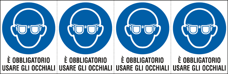 E9532B - Foglio n. 4 etichette adesive obbligo usare occhiali EN ISO 7010
