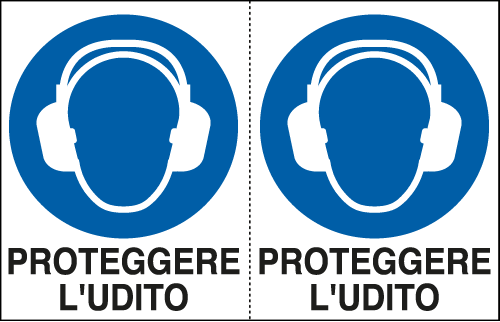 E9537A - Foglio n. 2 etichette adesive proteggere udito EN ISO 7010