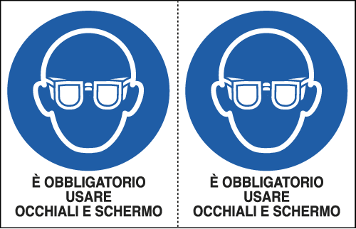 E9544A - Foglio n. 2 et.adesive obbligo usare occhiali e schermo ISO 7010