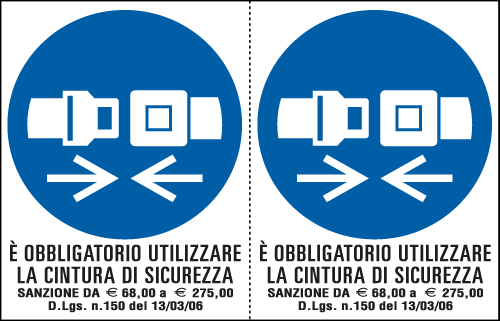 E9548A - Foglio n. 2 etichette adesive obbligouso cintura EN ISO 7010