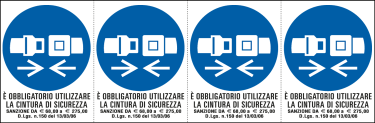E9548B - Foglio n. 4 etichette adesive obbligouso cintura EN ISO 7010