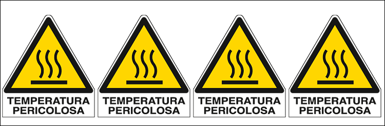 E9571B - Foglio 4 etichette adesive temperatura pericolosa  EN ISO 7010