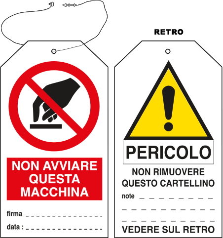 E9801 - Cartellino plastico vietato toccare macchina in riparazione EN ISO7010