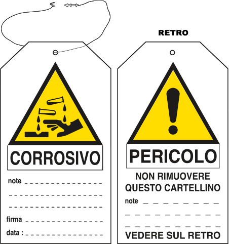 E9810 - Cartellino plastica pericolo corrosivo...EN ISO 7010