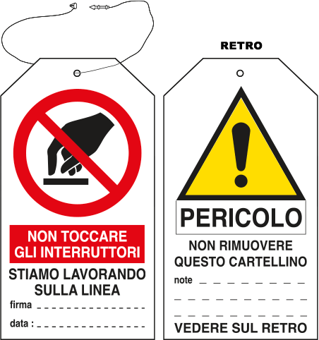 E9818 - Cartellino plastica non toccare gli interruttori...EN ISO 7010