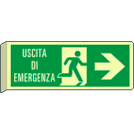 EL720102BKA - Cartello fotoluminescente uscita emergenza ds EN ISO 7010 BIFACCIALE