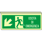 EL720107SWP - cartello sospeso luminesc.uscita emerg.freccia in basso a sx ENISO7010