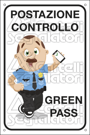 FL56223Y - Cartello lamiera scatolata "Postazione controllo Green Pass"