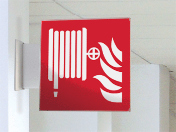 SECET13BB - segnale vetro CRYSTAL bifacciale lancia antincendio EN ISO 7010
