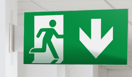 SECET23BD - segnale vetro CRYSTAL bifacc.uscita emergenza basso EN 7010 E002