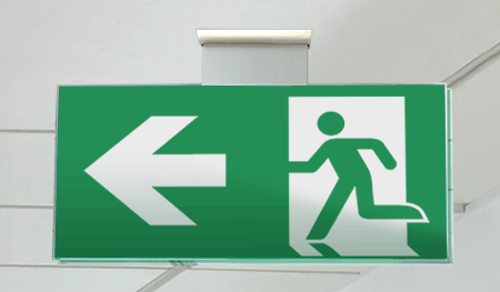 SECET25SC - segnale vetro CRYSTAL sospesa uscita emergenza sx EN 7010 E001