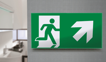 SECET30C - segnale vetro CRYSTAL monofacc.uscita emergenza dx alto EN 7010 E002