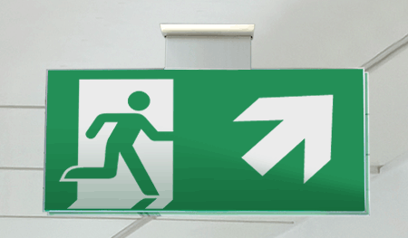 SECET30SC - segnale vetro CRYSTAL sospesa uscita emergenza dx alto EN 7010 E002