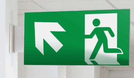 SECET31BC - segnale vetro CRYSTAL bifacc.uscita emergenza sx alto EN 7010 E001