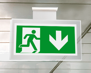 SEPE715104SR - targa PLexiglass sospesa Uscita emergenza indietro EN ISO 7010 E002