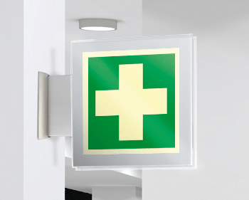 SEPSE15101BW - targa Plexi bifacciale Pronto soccorso EN ISO 7010 E003