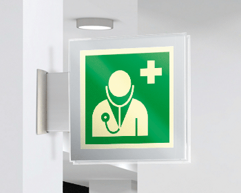 SEPSE15118BW - targa Plexi bifacciale Personale medico EN ISO 7010 E009