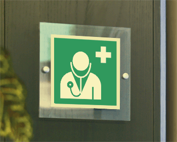 SEPSE15118W - targa Plexi monofacc. Personale medico EN ISO 7010 E009
