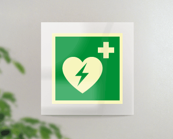 SEPSE15156FW - targa Plexi monofacc. Defibrillatore fiss.invisib.EN ISO 7010 E010