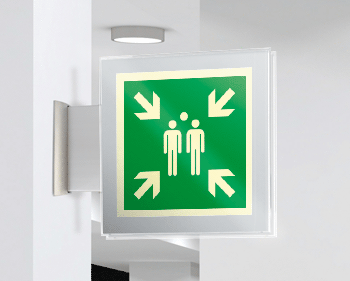 SEPSE15180BW - targa Plexi bifacciale Punto di raccolta EN ISO 7010 E007