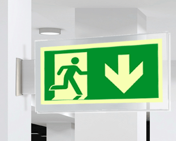 SEPSE715104BR - targa PLexiglass bifac. Uscita emergenza indietro EN ISO 7010 E002