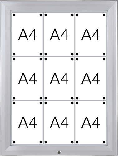 SMBT69 - bacheca per esterni retro lamiera apertura a compasso per 9 fogli A4