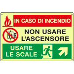 [EL3539P] EL3539P - Cartello PVC luminesc.In caso di incendio salita destra EN ISO 7010