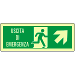 [EL720106KA] EL720106KA - Cartello fotoluminescente uscita emergenza alto destra EN ISO 7010